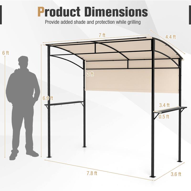 Gymax 7.8 x 4.4 FT Grill Gazebo Outdoor Patio BBQ Canopy w/ Metal