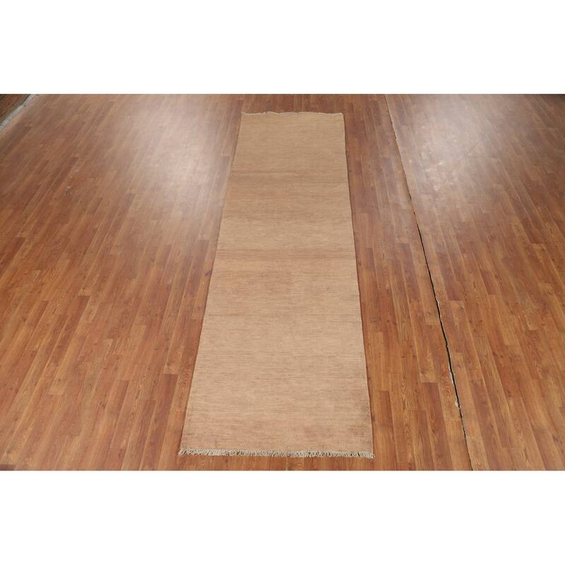 Gabbeh Modern Runner Rug Handmade Solid Brown Wool Carpet - 3'0"x 10'1"