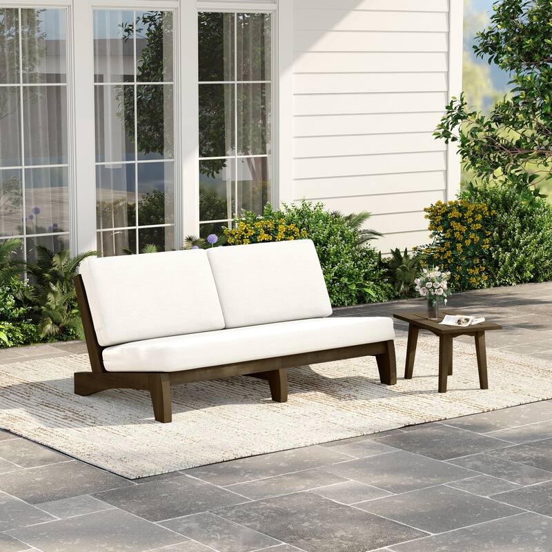 2-Piece Casual Teak Outdoor Patio Sofa Set with Side Table