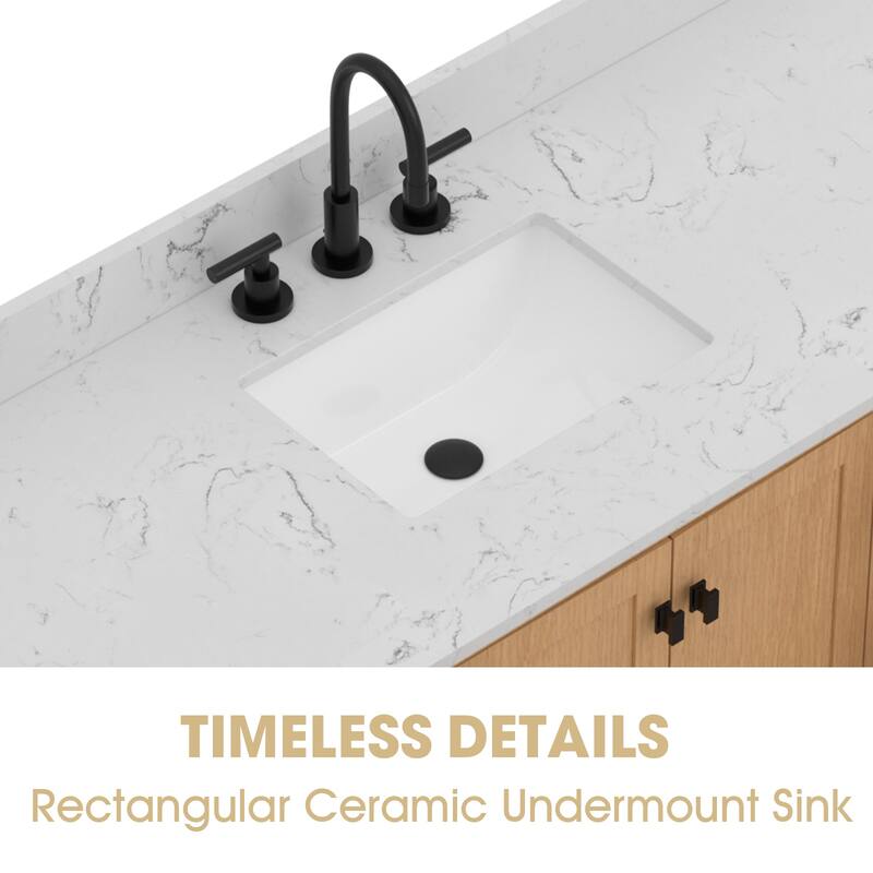 48inch Solid Wood Freestanding Bath Vanity Engineered Countertop Undermount Rectangular Ceramic Sink - 48 inch
