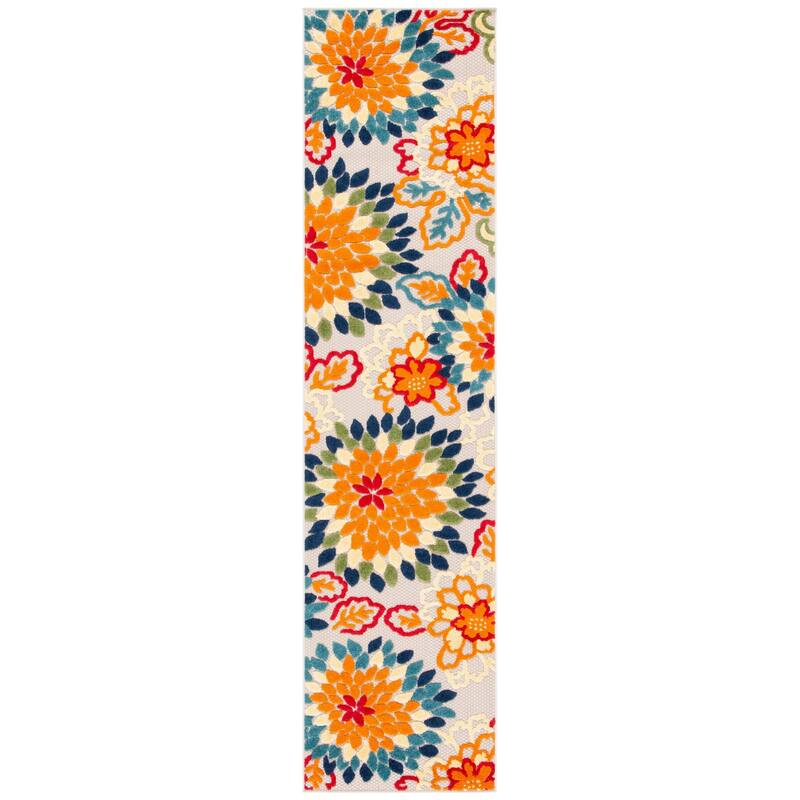 SAFAVIEH Cabana Gulzada Indoor/ Outdoor Waterproof Patio Floral Rug - 2'2" x 9' Runner - Ivory/Orange