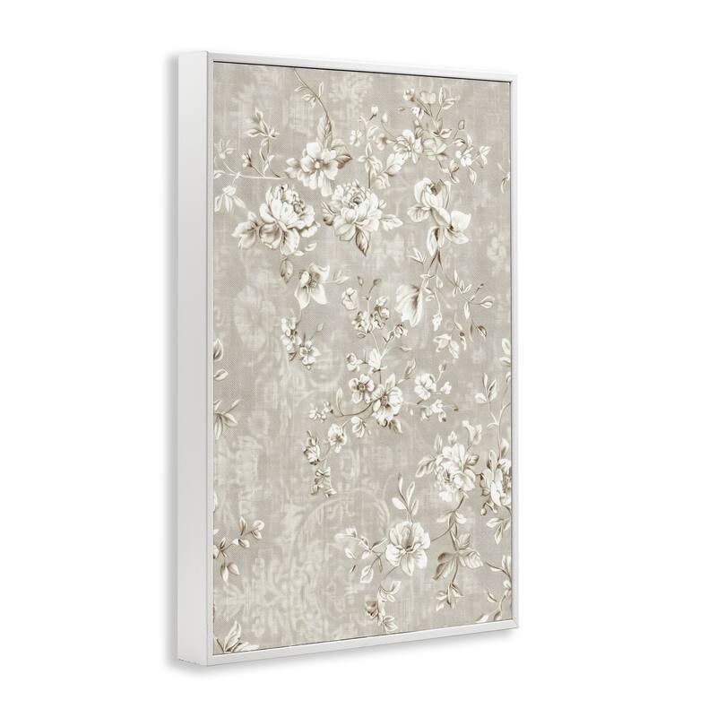 Stupell White Flowers over Damask Framed Giclee Art Design By LSR Creative Studio