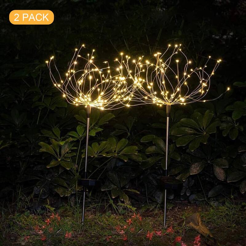Solar Garden Lights 2 Pack Solar Firework Lights 20 LED Powered 40 Copper Wires String Path Light in Warm White - 27.55 in.