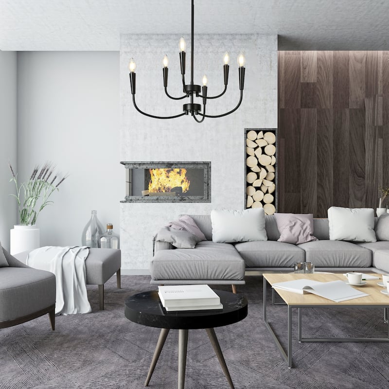 Modern Contemporary 6-Light Candle Black Chandelier for Dining Room