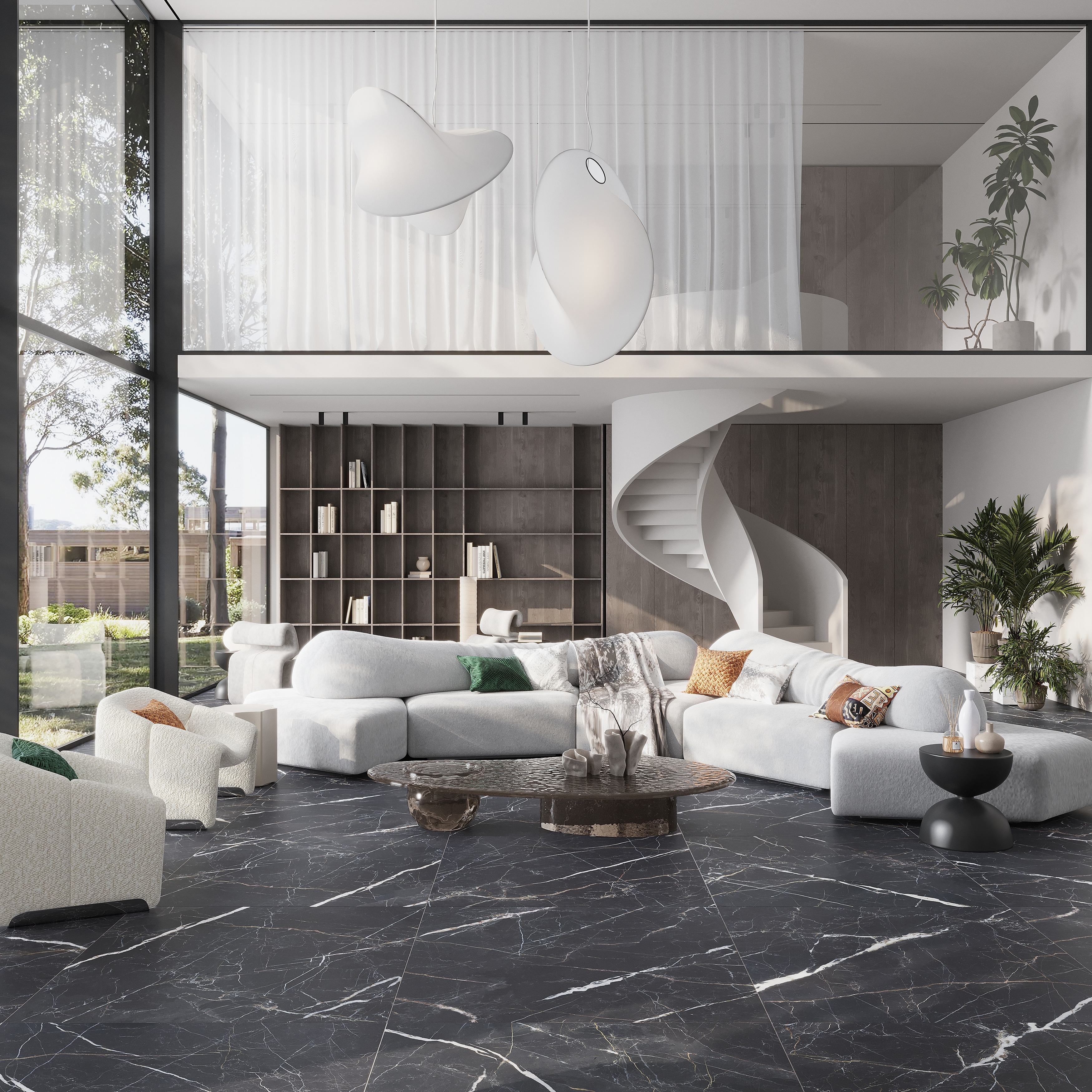 Splendor 48x48 Charcoal Black Porcelain Large Format Sqaure Veining Wall and Floor Tile (15.5 sq ft/case) - 1 Pack