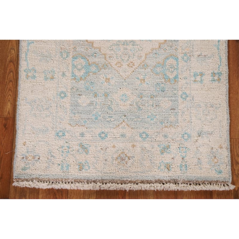 Hand Knotted Oriental 100% Wool Carpet Transitional Medallion Navy Blue & Blues Oushak Area Rug - 3' 0'' X 2' 0''