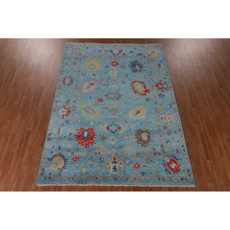 All-Over Blue Oushak Area Rug Handmade Wool Carpet - 7'7" x 10'5"