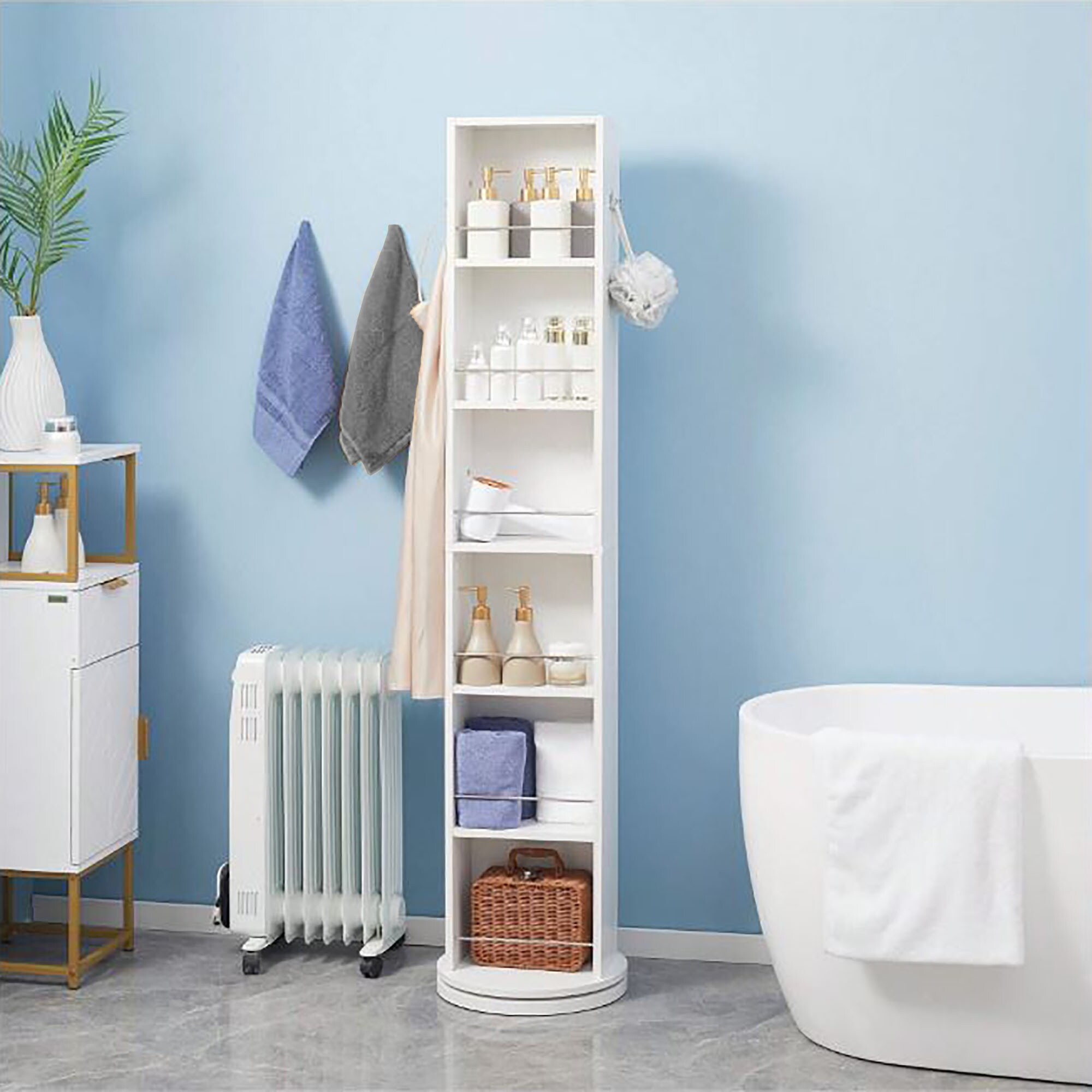Evideco Rotating Bathroom Storage Cabinet with Full Length Mirror 360 Degree Swivel Finish White