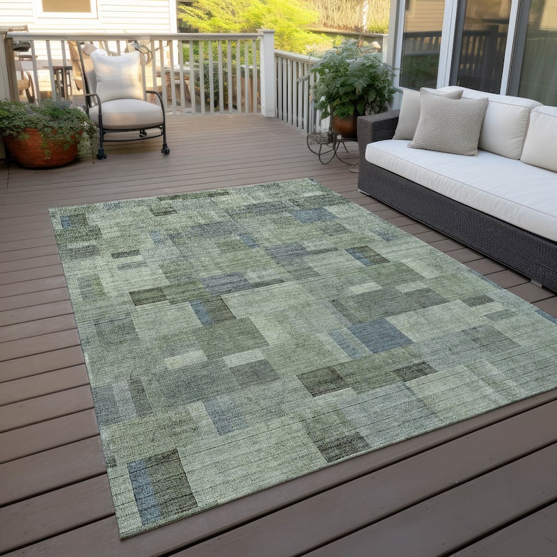 Machine Washable Indoor/ Outdoor Chantille Contemporary Blocks Rug