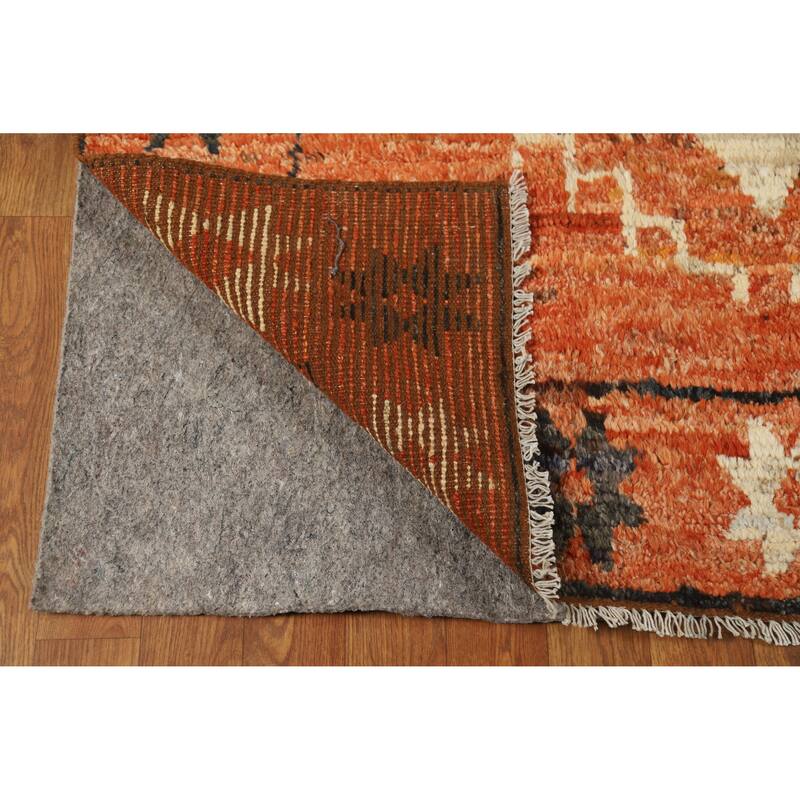 Orange Moroccan Oriental Area Rug Hand-Knotted Wool Carpet - 6'8" x 9'9"