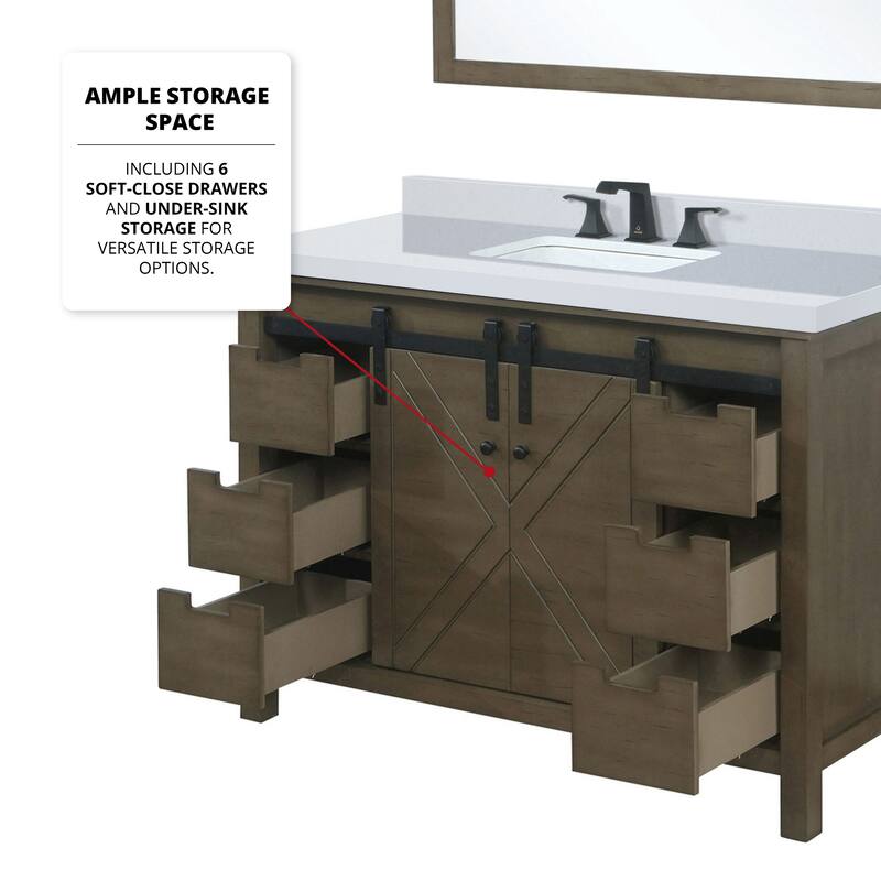 Marsyas 48 in W x 22 in D Brown Bath Vanity, Cultured Marble Countertop, Faucet Set and 44 in Mirror