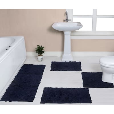 Modesto Bath Rug 100% Cotton Non-Slip Bathroom Rug Set, Machine Washable Bath Rug, 4 Piece Bath Mat Set with Runner