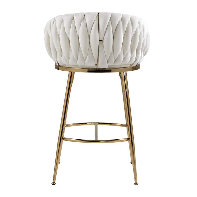 26'' Counter Height Bar Stools Set of 2 Kitchen Island Counter Bar Stool with Hand- Wave Back, Golden Chromed Base and Footrest