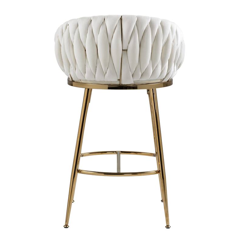 26'' Counter height bar stools velvet kitchen island with hand- wave back,golden chromed base and footrest, set of 2