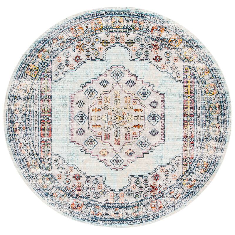 SAFAVIEH Crystal Aima Vintage Oriental Rug - 7' Round - Blue/Grey