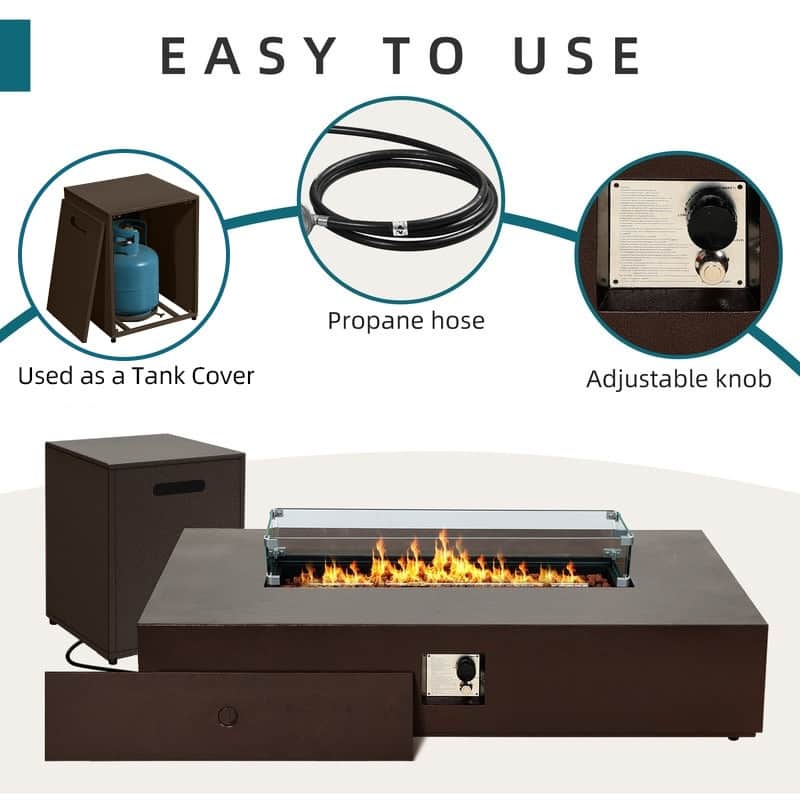 Patio Watcher 56-in W 50000-BTU Rectangular Iron Fire Pit Table with Propane Tank Cover and Wind Guard - N/A