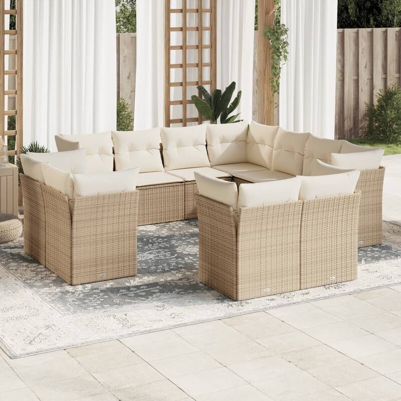 vidaXL Garden Sofa Set Beige Poly Rattan Large Modular Garden Sofa Set - 24.4 x 24.4 x 27.2