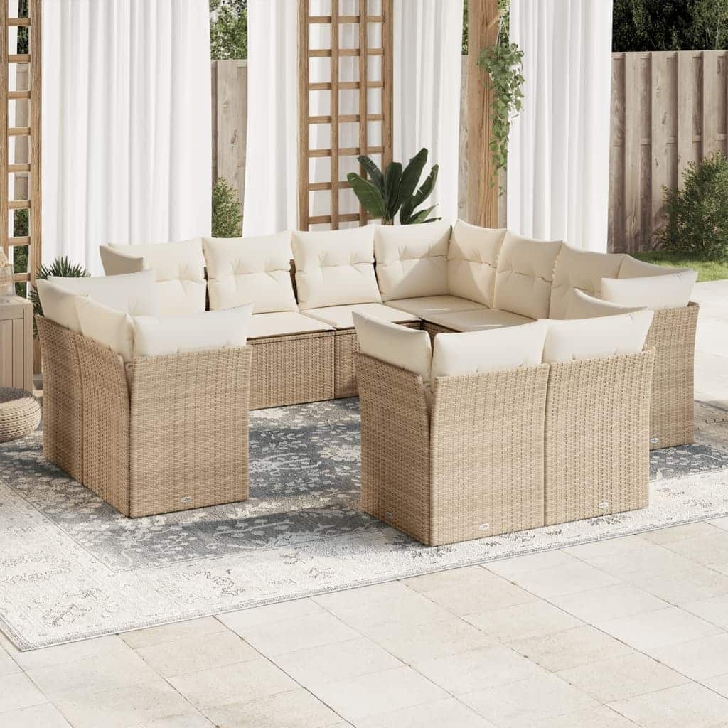 vidaXL Garden Sofa Set Beige Poly Rattan Large Modular Garden Sofa Set - 24.4 x 24.4 x 27.2