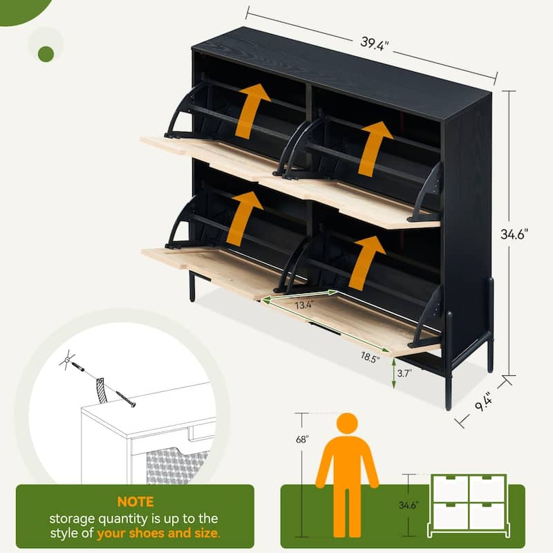 Rattan Shoe Cabinet with 4 Flip Drawers and 1 Small Drawer