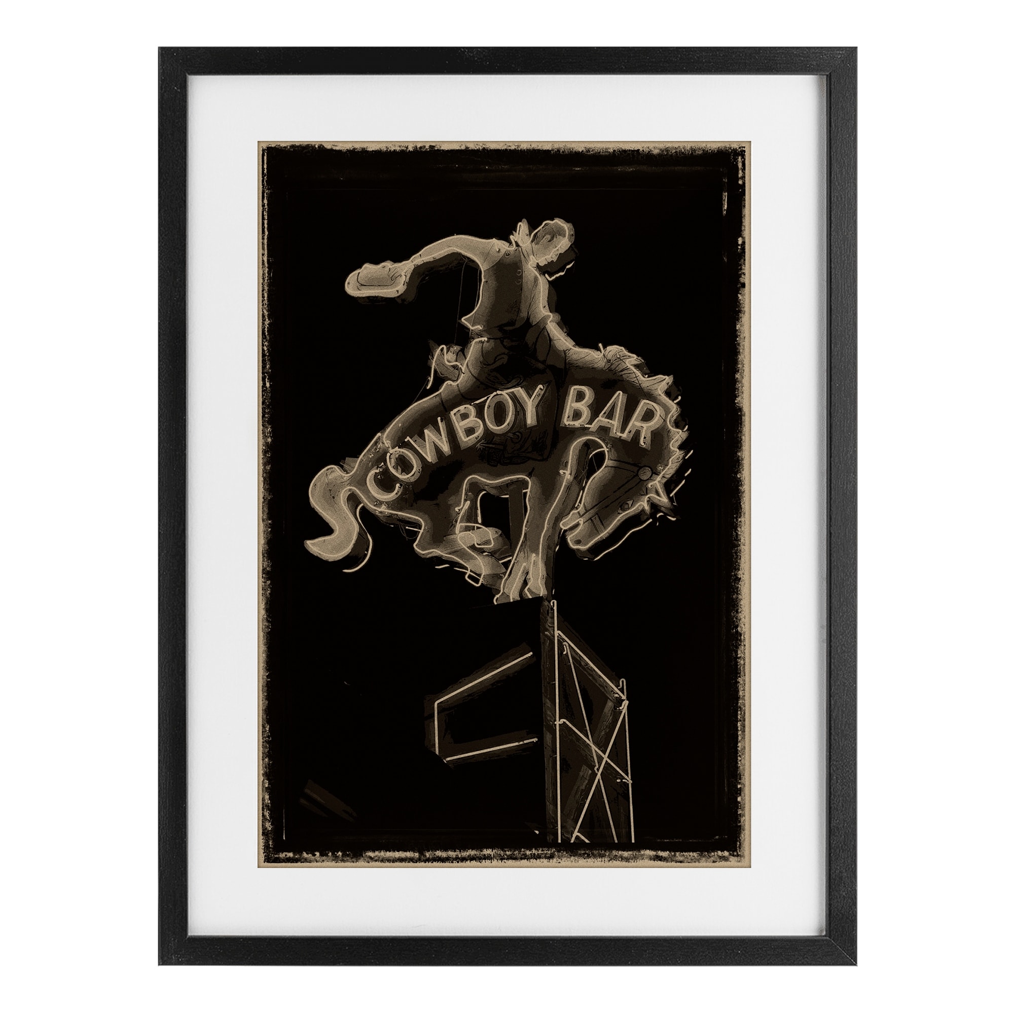 Stupell Cowboy Bar on Black Under Glass Framed Design By Grotto Studios