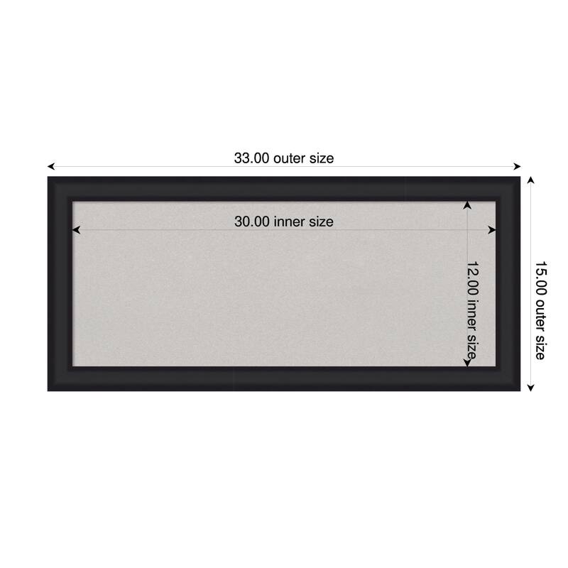 Oliver Black Narrow Wood Framed Cork Board - Bulletin Board, Organization Board, Pin Board - Grey - 33 x 15 in