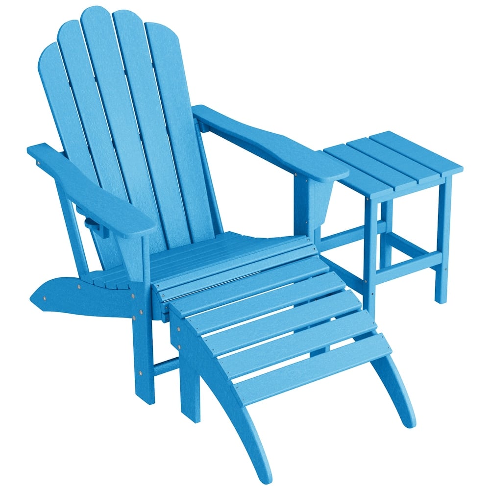 Aderson Outdoor Poly Adirondack Chair with Side Table and Ottoman