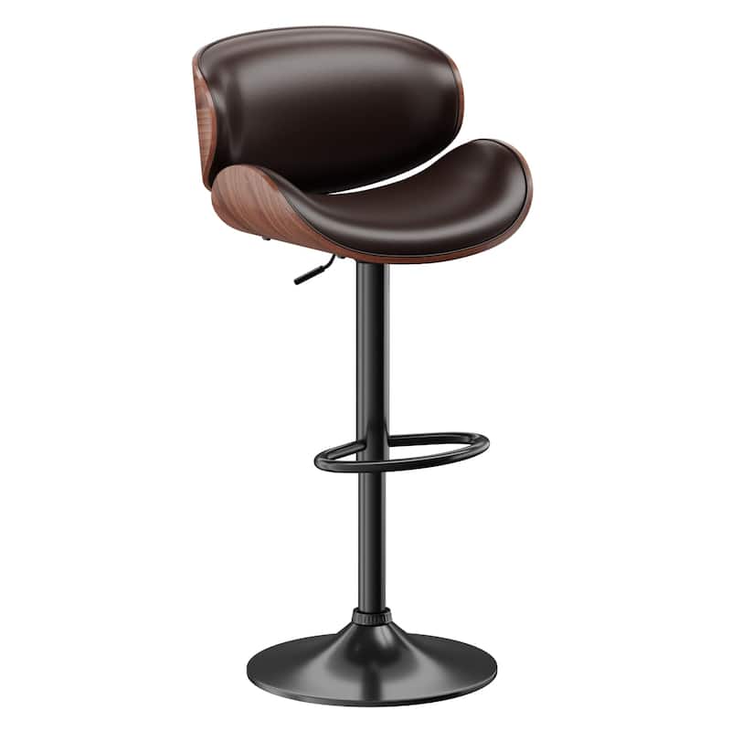 Bar Stools Adjustable Height Swivel Faux Leather Armless Barstools - Single - Brown - Adjustable