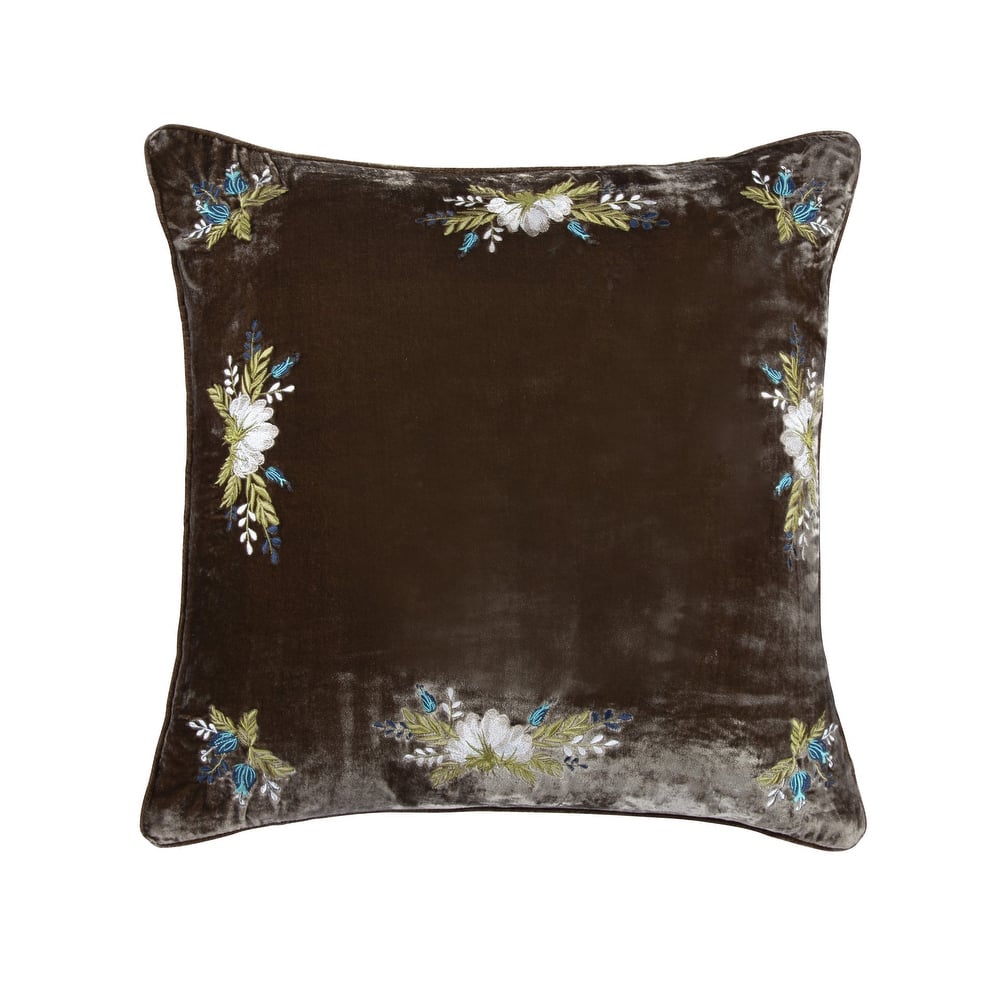 HiEnd Accents Stella Western Floral Embroidered Faux Silk Velvet Pillow