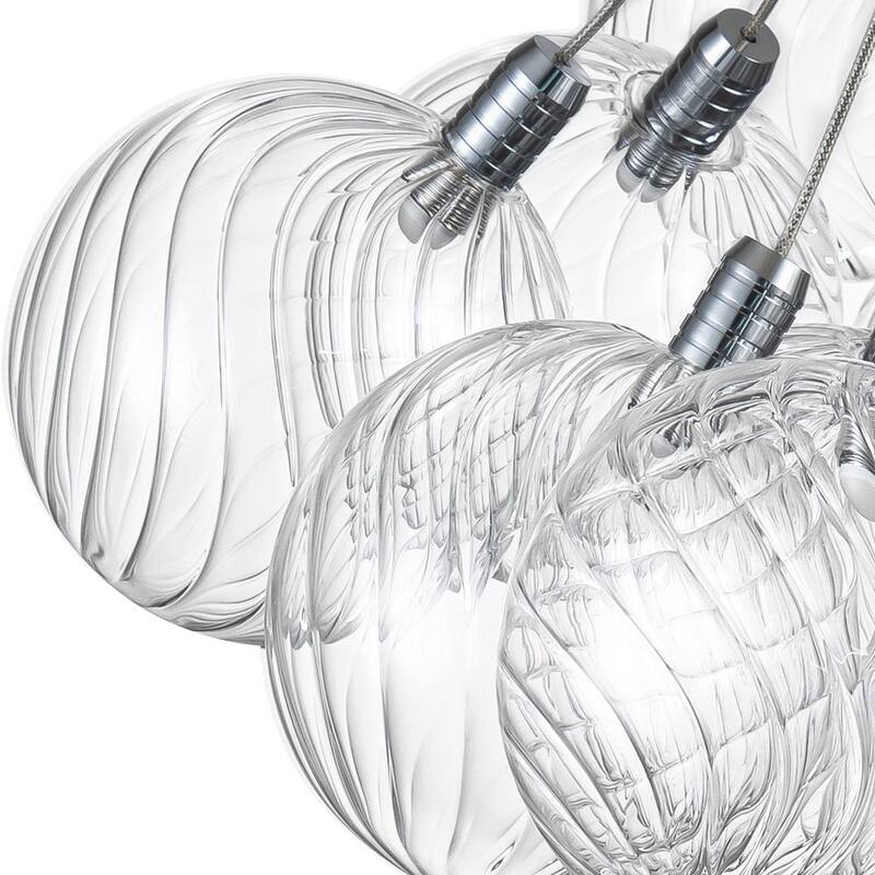 Chrome 19-Light Dimmable LED Ribbed Glass Bubble Chandelier