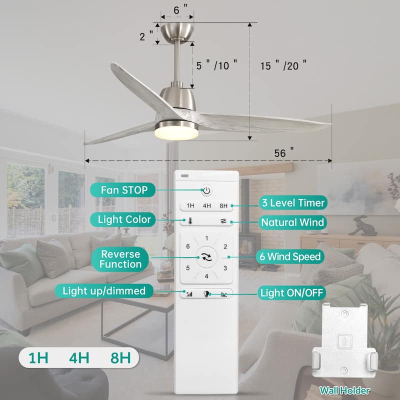Clihome 56 In. Ceiling Fan Light With Remote Energy-saving DC Motor