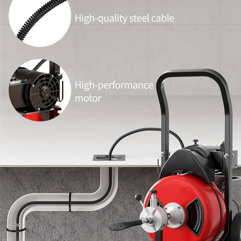 75FT 1/2 Inch Portable Electric Drain Auger, Drain Cleaning Machine