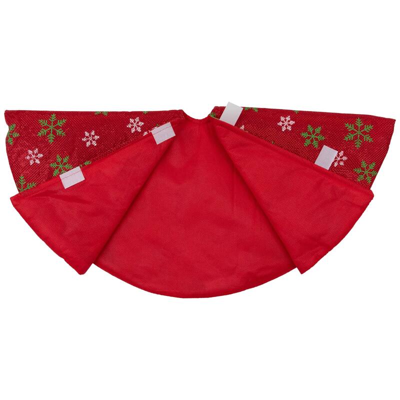 20" Metallic Red with Green White Snowflakes Mini Christmas Tree Skirt