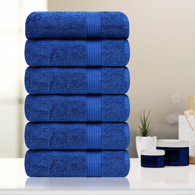 Superior Cotton 600 GSM Hand Towels 18x28 Inch by Ample Decor - 6 Pcs - Navy