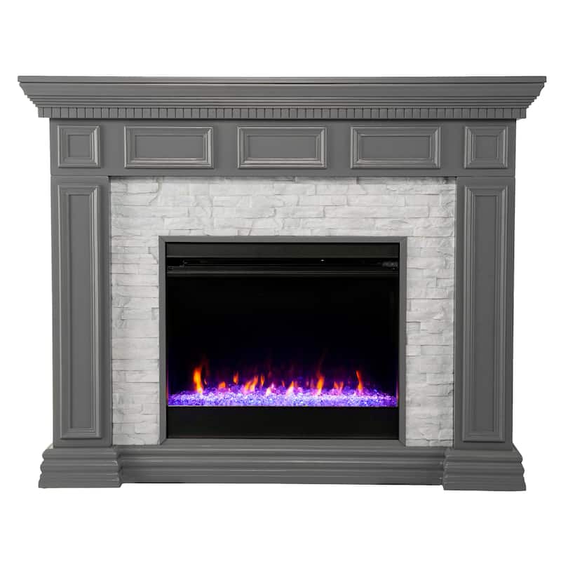 SEI Furniture Derlaro Color Changing Fireplace w/ Faux Stone