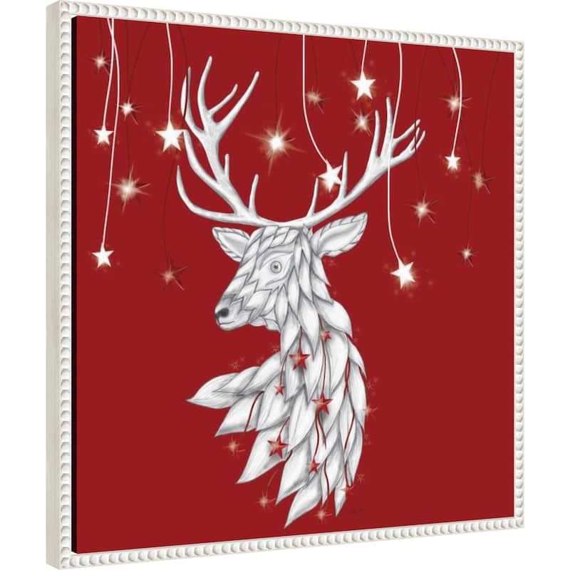 White Deer and Hanging Stars by Fab Funky (22 x 22 in.), Framed Canvas Wall Art Print - Sylvie Beaded White