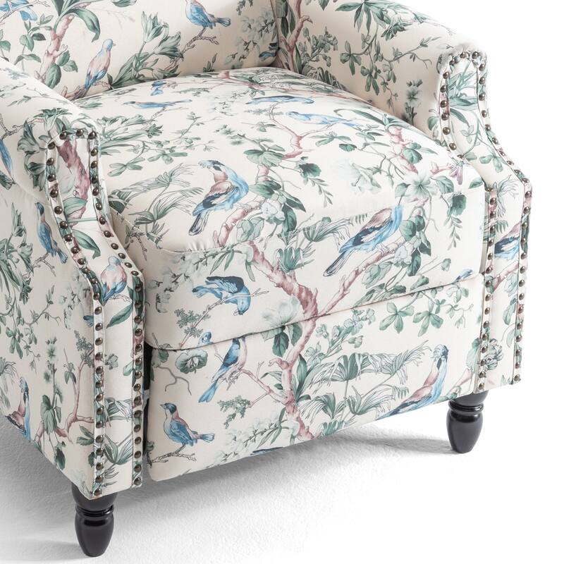 Floral Linen Manual Recliner Chair with Footrest set of 2