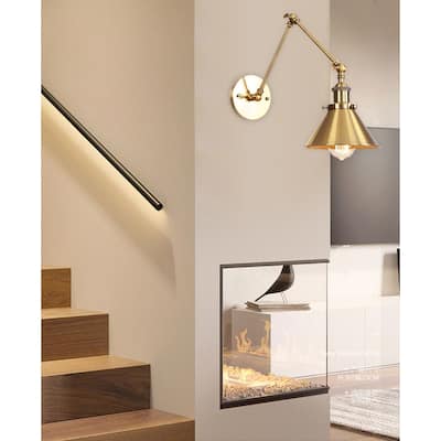 Industrial 1-Light Metal Cone Swing Arm Wall Lighting Fixture