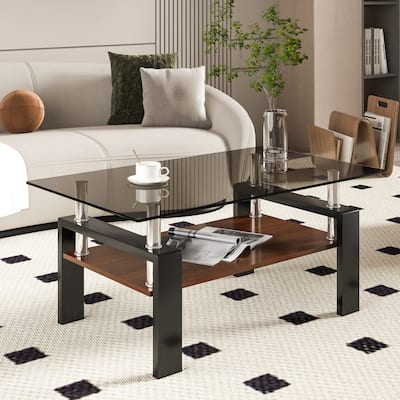 Rectangle Coffee Table with Tempered Glass Tabletop