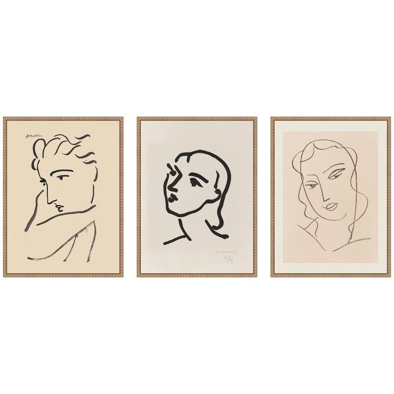 Kate and Laurel Profil de Femme Henri Matisse 3 Piece Framed Canvas Wall Art Set by Nostalgia Prints - 3 Piece Set 18x24