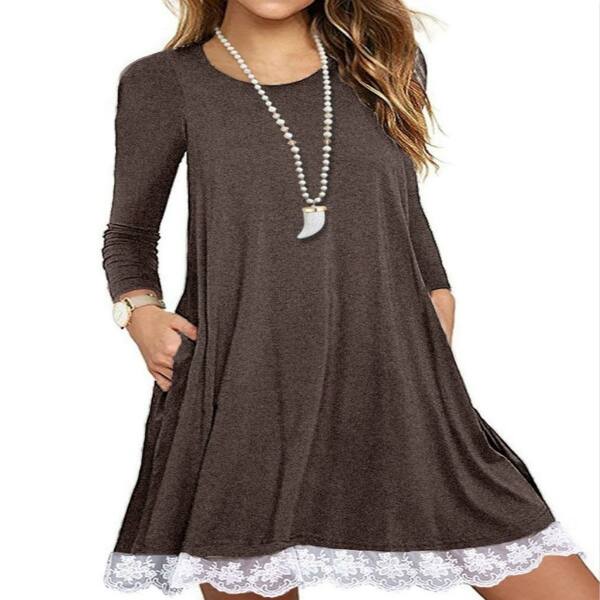 Shop Women Autumn And Winter Beach A Line Pockets Shirt Dress