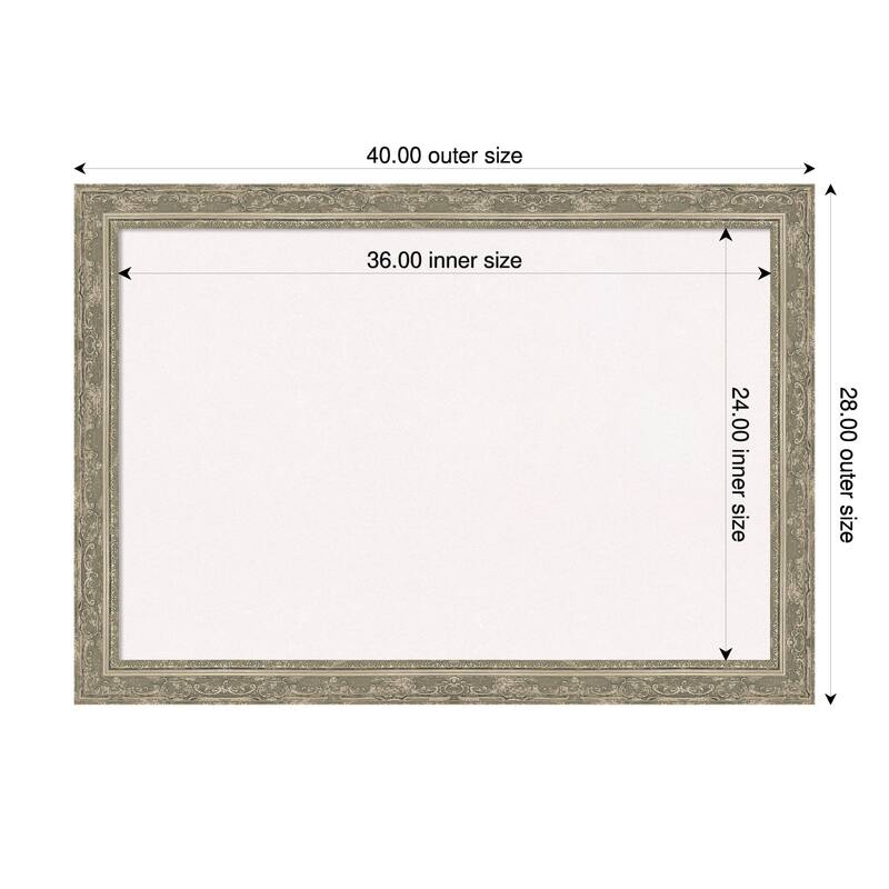 Filigree Silver Framed Cork Board - Bulletin Board, Organization Board, Pin Board - White - 40 x 28 in