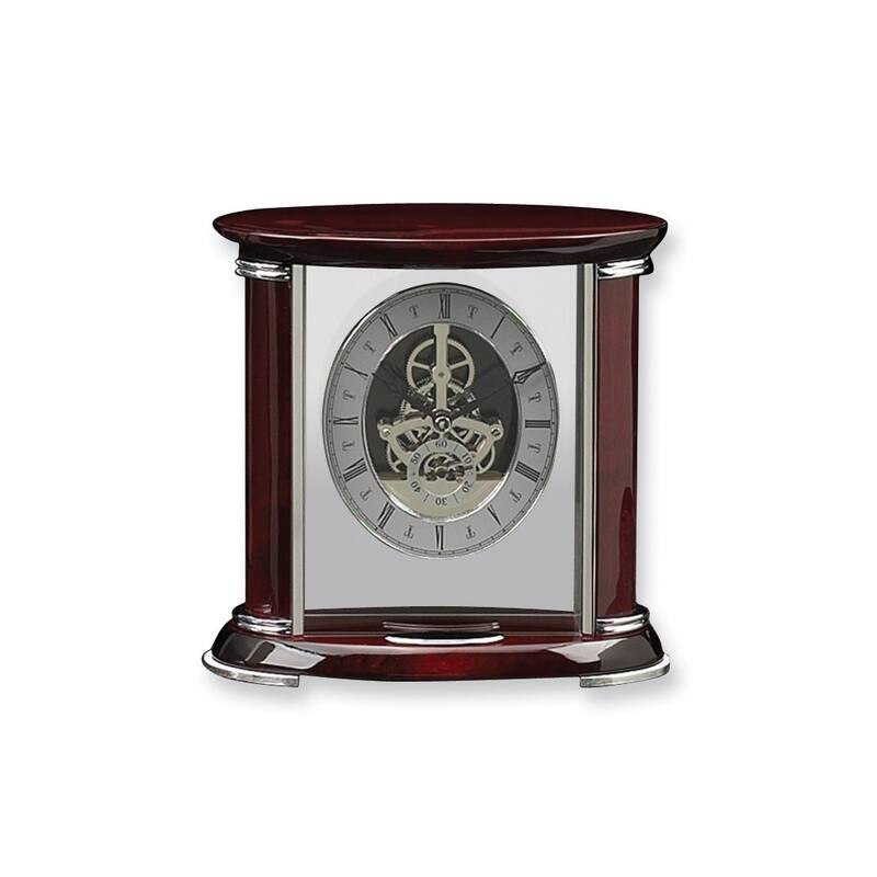 Curata Luxembourg Rosewood Finish and Chrome Trim Skeleton Dial Mantel Clock