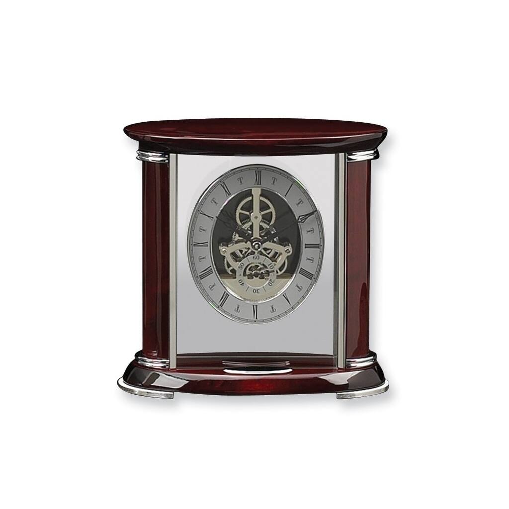 Curata Luxembourg Rosewood Finish and Chrome Trim Skeleton Dial Mantel Clock
