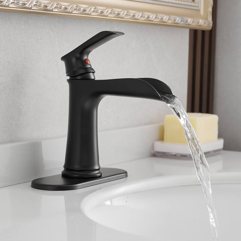 Single-handle Bathroom Waterfall Sink Faucet with Drain and Deckplate