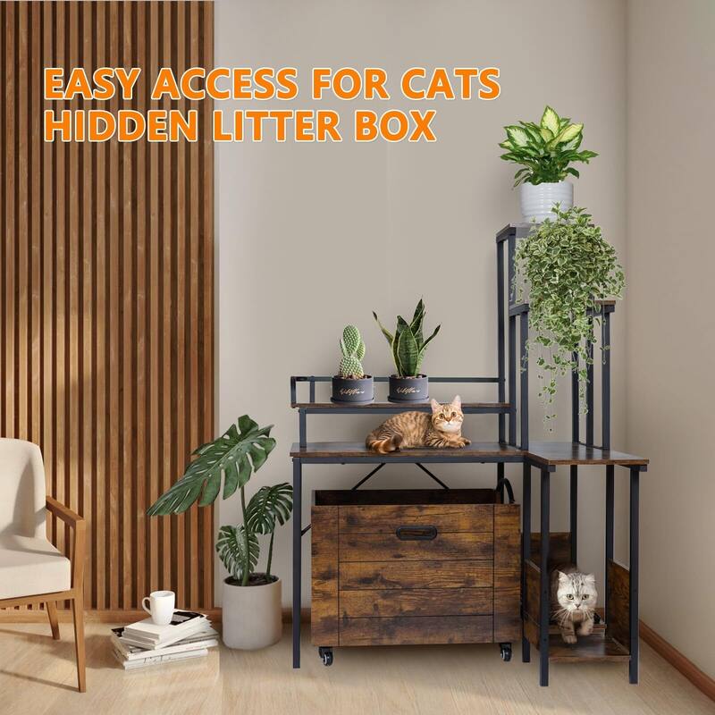 Cat Litter Box Enclosure Furniture with Flower Stand