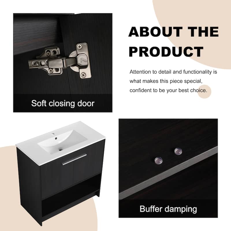 ARTCHIRLY 30/36 Inch Bathroom Vanity with Sink, Freestanding Bathroom Vanity with Soft Close Doors and Shelf