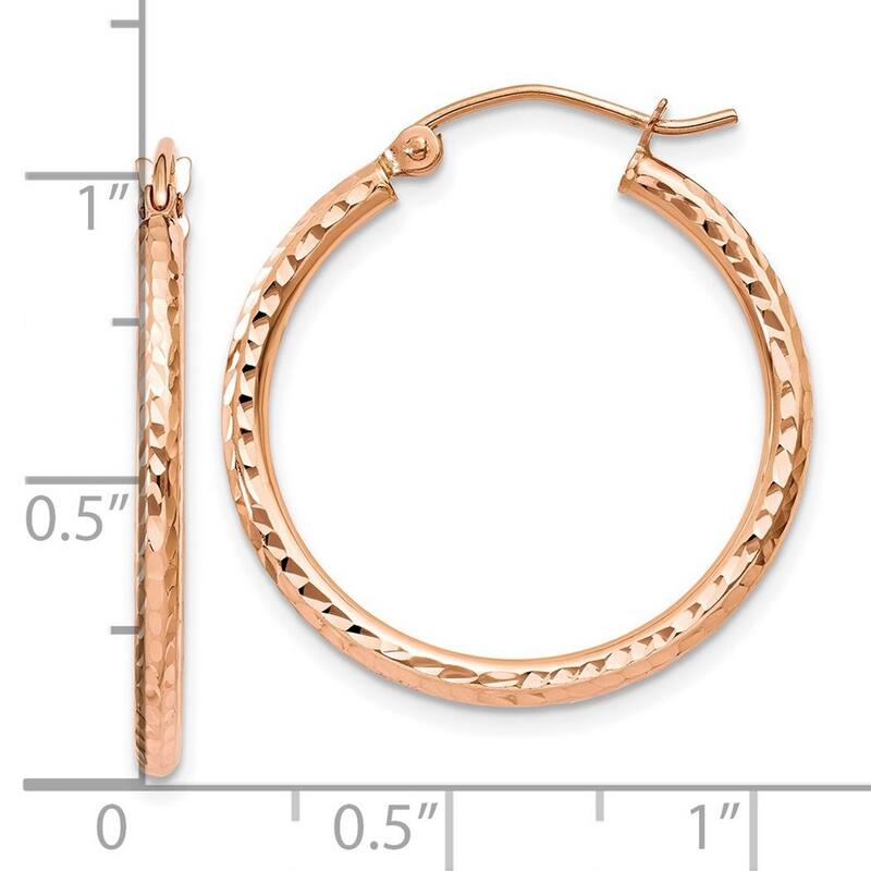 Curata 14k Rose Gold Sparkle Cut Polished Hoop Earrings - 25x25mm