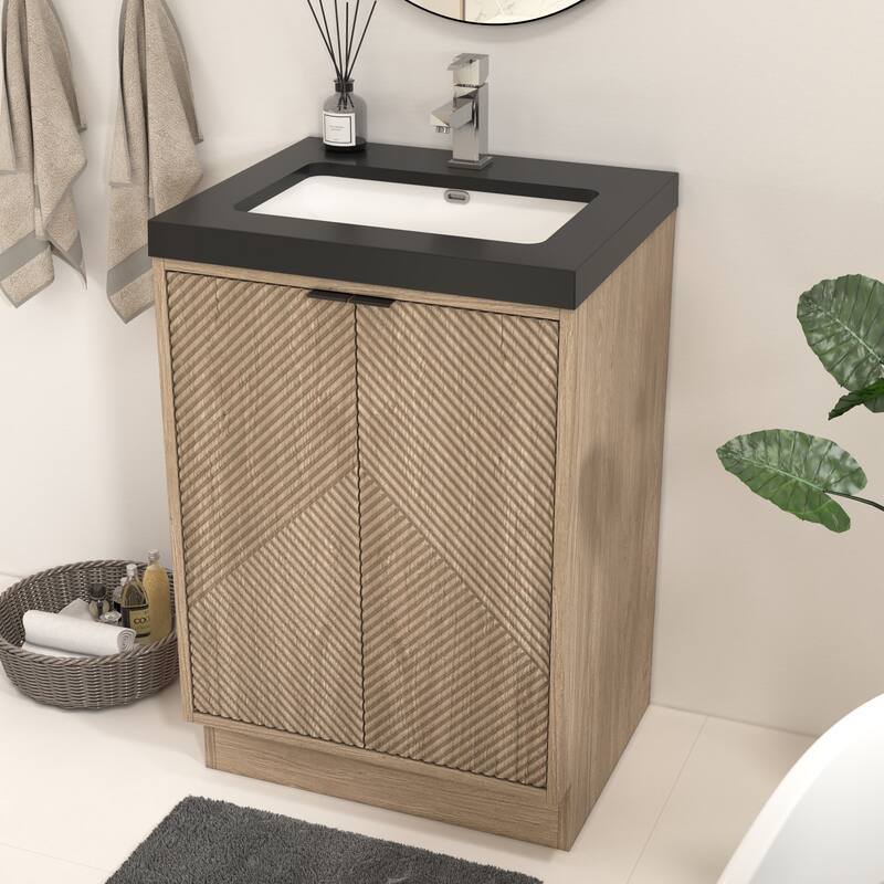 Milano 24" Freestanding Bathroom Vanity with Black Acrylic Sink