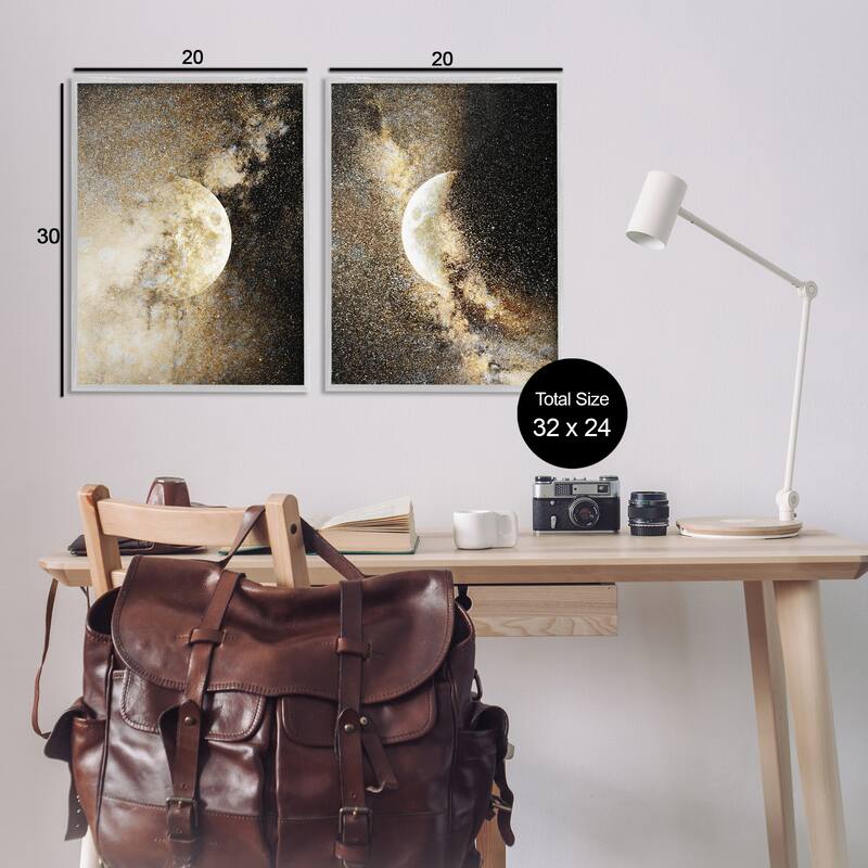Stupell Moons with Starry Nebulas Framed Giclee Art Design By Gemma Bardot (Set of 2)