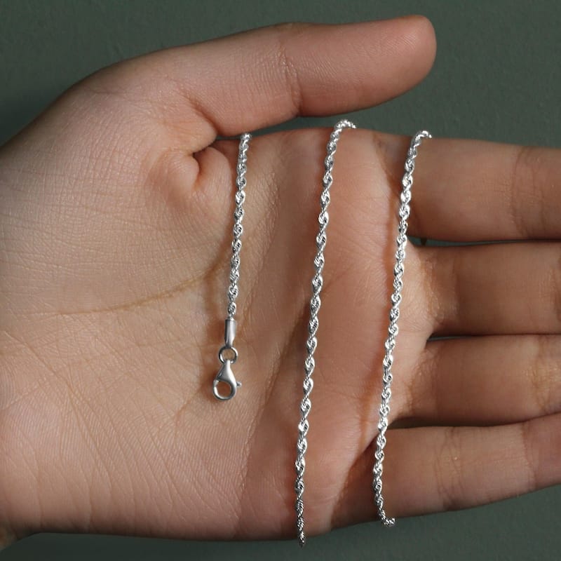 MayaMila 2.0mm 14k White Gold Solid Diamond Cut Rope Chain